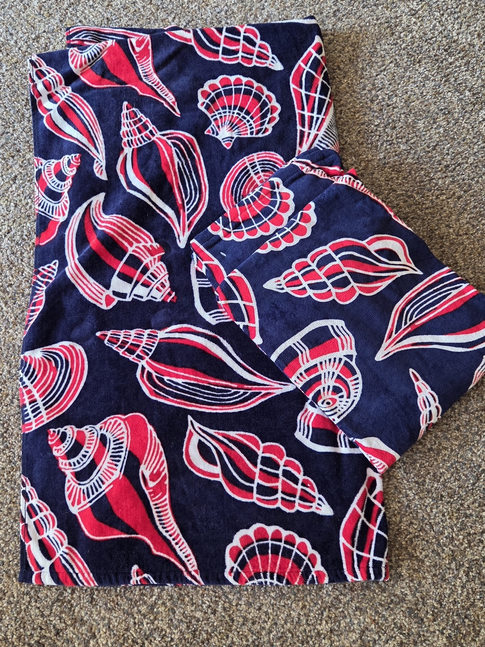 2 Beach Towels Navy Blue & Red Shell-Print Cotton 28×60 Mainstsys